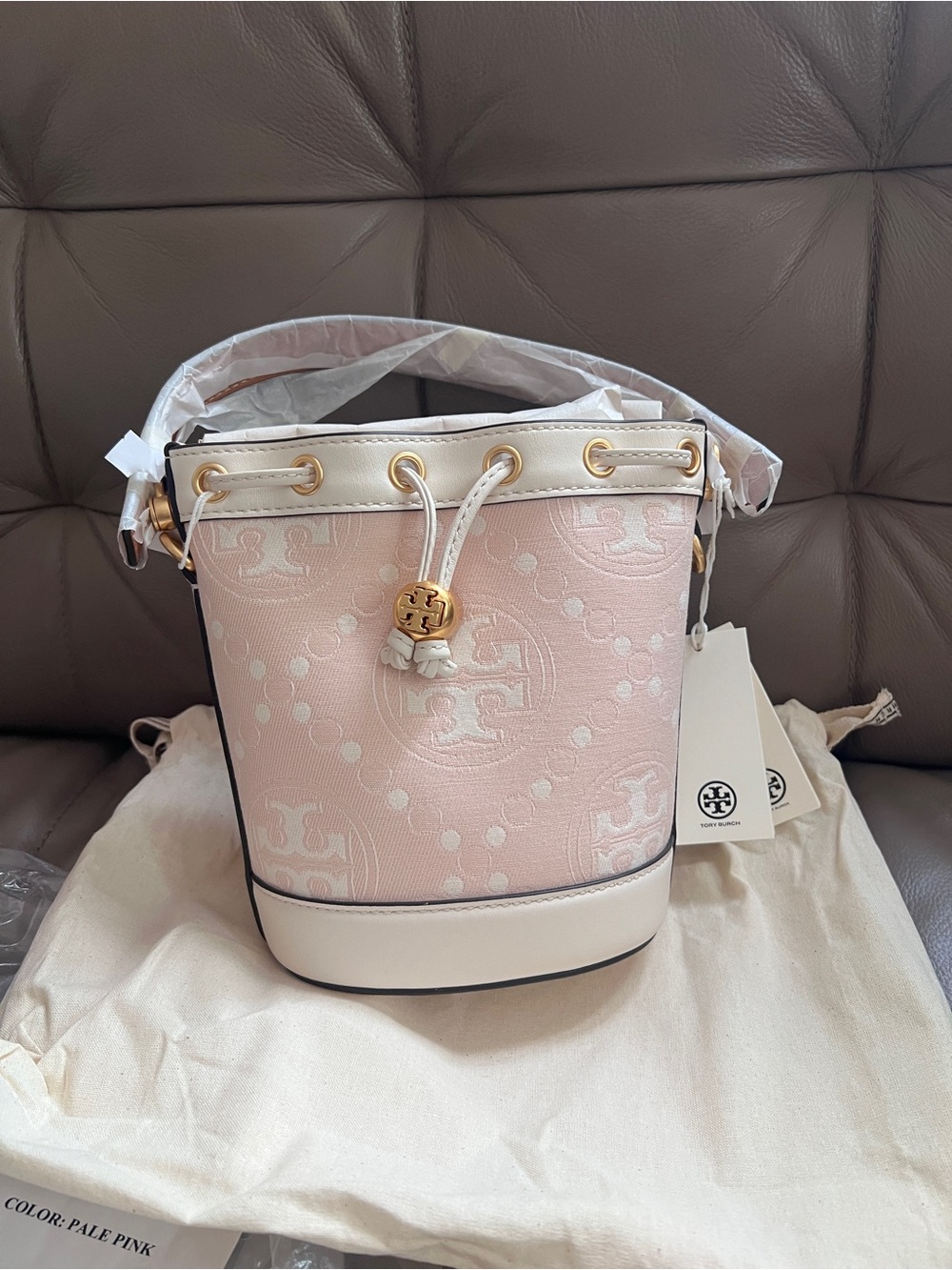 TORY BURCH  Mini T Monogram Bucket Bag - Lolita Pink